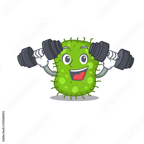 Mascot design of smiling Fitness exercise escherichia lift up barbells