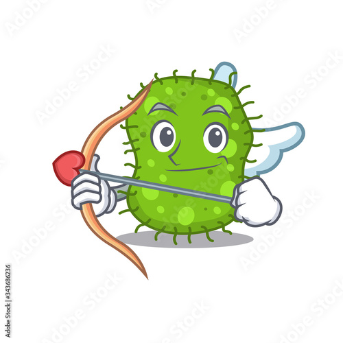 Escherichia in cupid cartoon character with arrow and wings