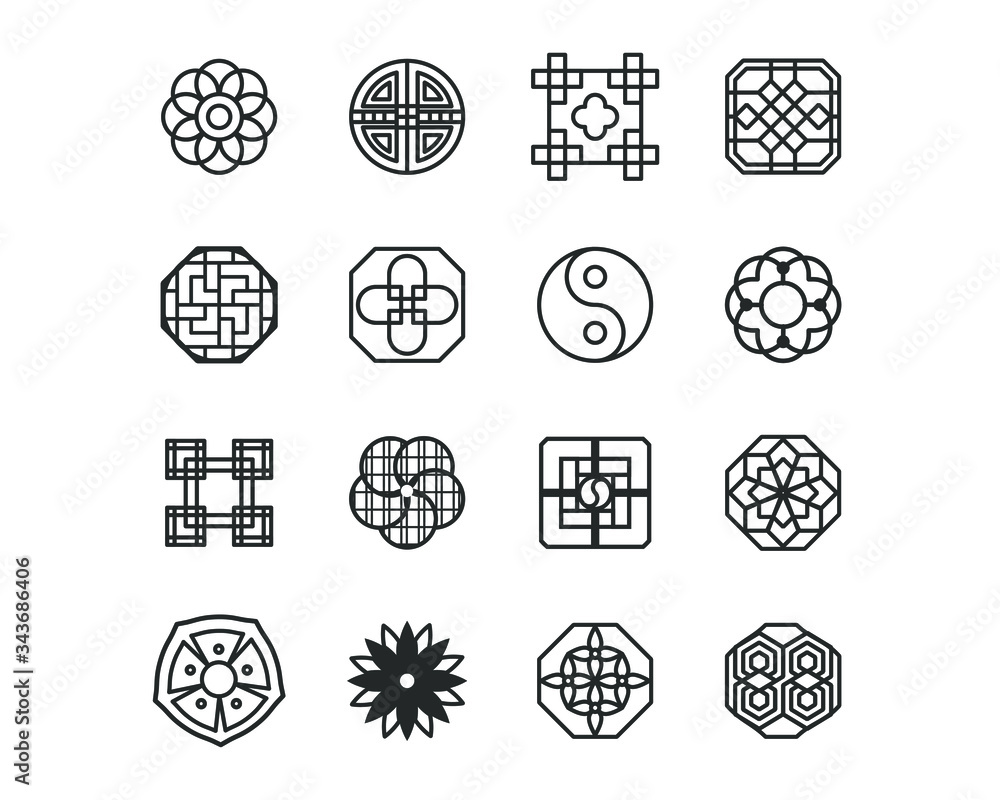 Korea traditional pattern outline icon collection. Thin line icon ...