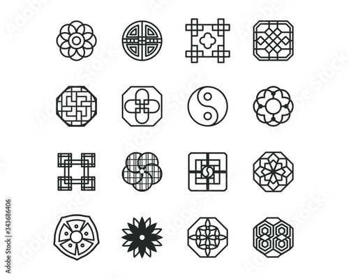 Korea traditional pattern outline icon collection. Thin line icon vector illustrator