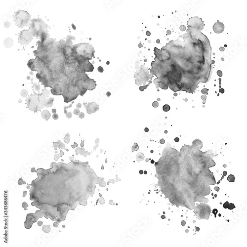 Grayscale abstract watercolor splashes. Background for your design.