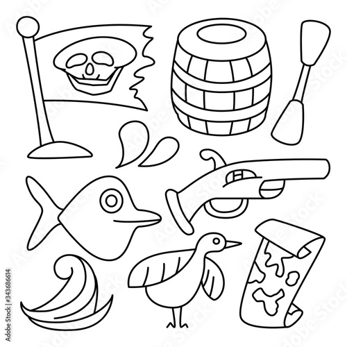 pirate, marine and ocean life concept line design theme