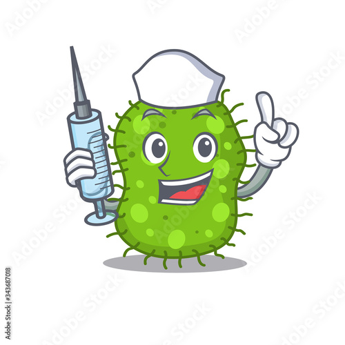 A nice nurse of escherichia mascot design concept with a syringe