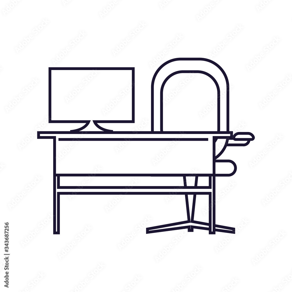 workspace with office furniture, line style icon workspace with office furniture, line style icon