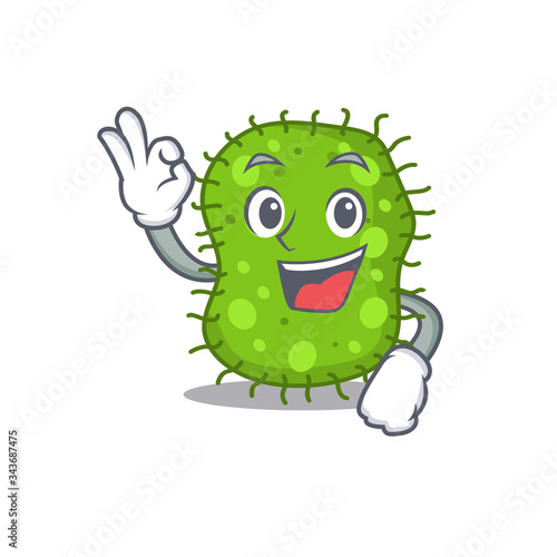 Escherichia mascot design style with an Okay gesture finger