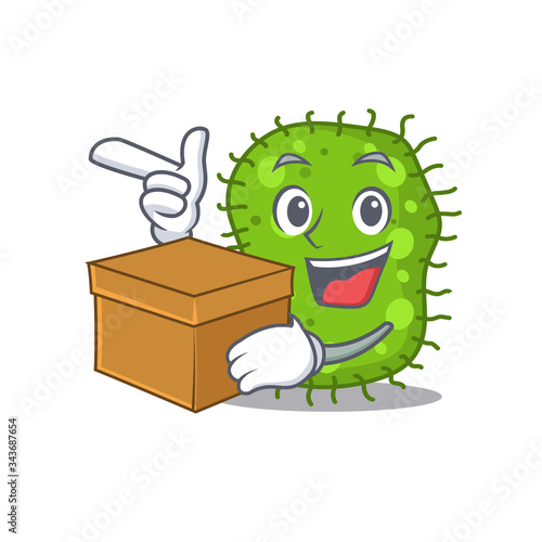 An picture of escherichia cartoon design concept holding a box