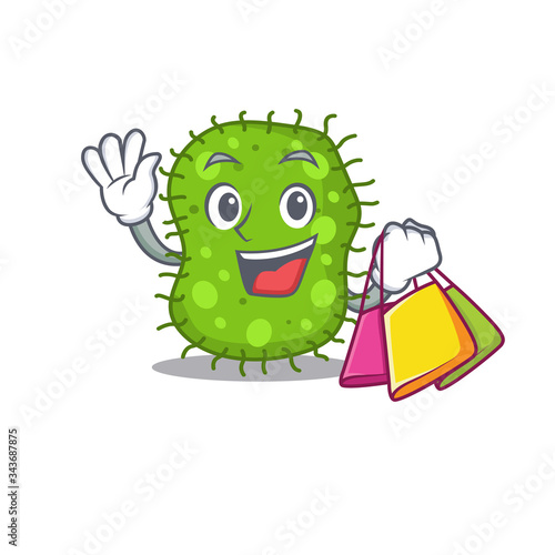 Rich and famous escherichia cartoon character holding shopping bags