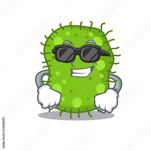 Cool escherichia cartoon character wearing expensive black glasses