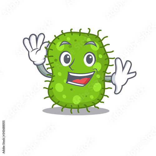 A charismatic escherichia mascot design style smiling and waving hand