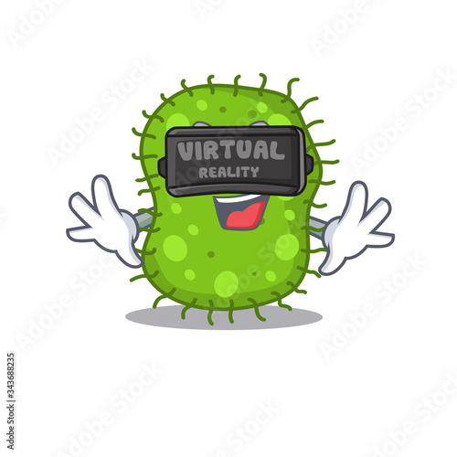 Cartoon design style of escherichia with modern Virtual Reality headset