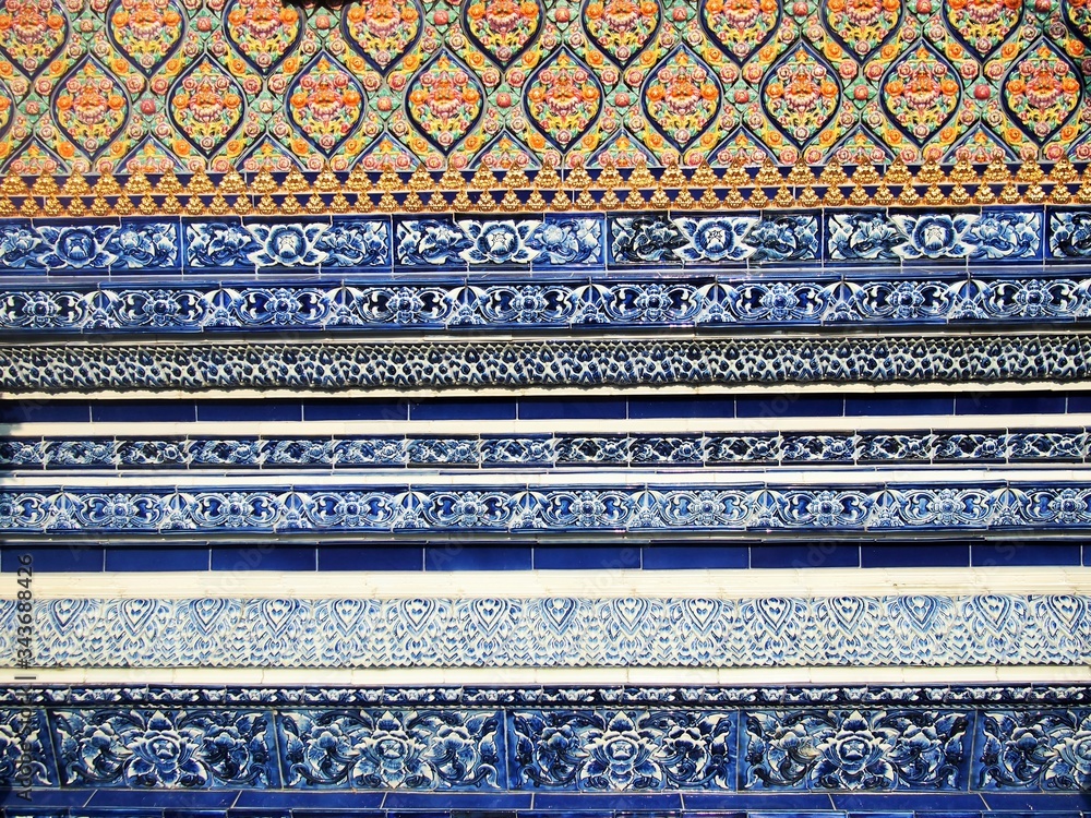 Thai tradition pattern ceramic on the temple in Thailand Thai tradition pattern ceramic on the temple in Thailand