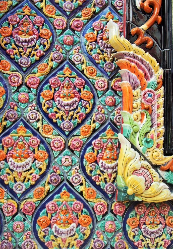 Thai tradition pattern ceramic on the temple in Thailand