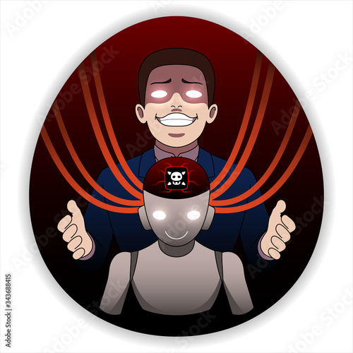 Danger artificial intelligence from criminal illustration cartoon outline design