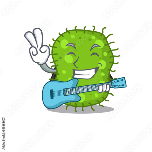 Talented musician of escherichia cartoon design playing a guitar