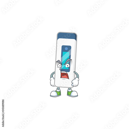 Digital thermometer cartoon character design with mad face
