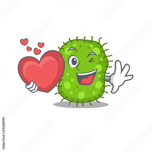 A sweet escherichia cartoon character style with a heart