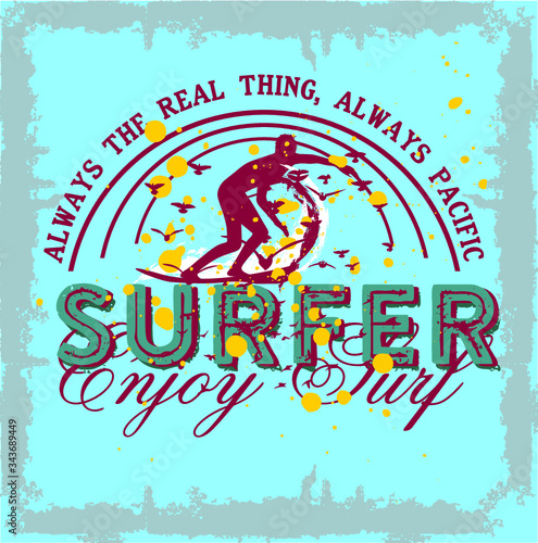surfer print and embroidery graphic design vector art