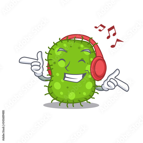 Escherichia Cartoon in design concept listening music