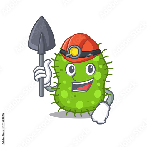 Escherichia miner cartoon design concept with tool and helmet