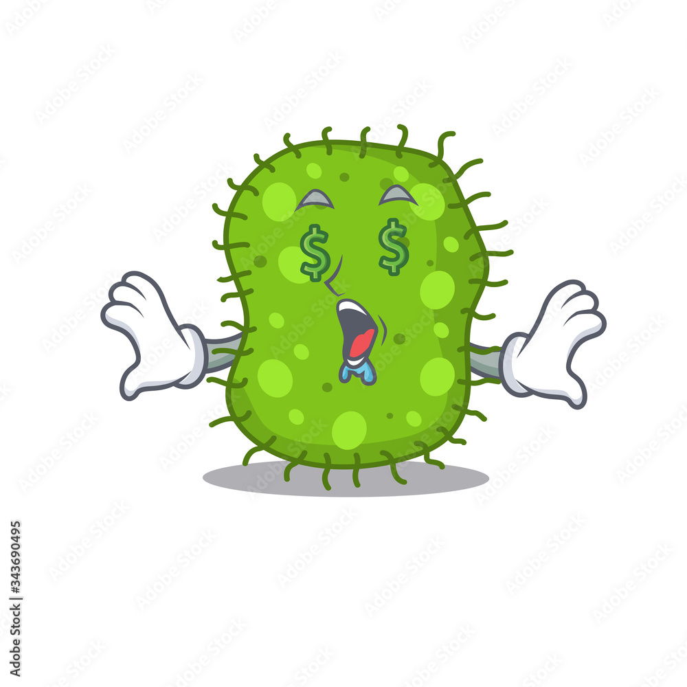 Rich cartoon character design of escherichia with money eyes Rich cartoon character design of escherichia with money eyes