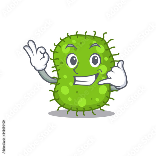 Cartoon design of escherichia with call me funny gesture