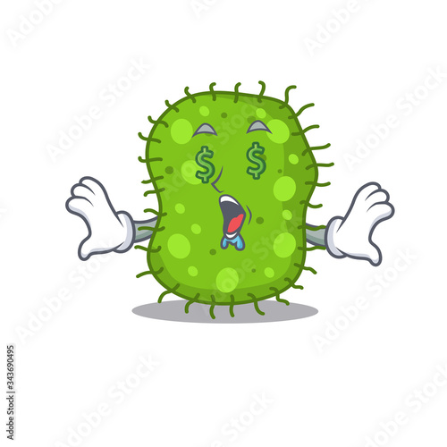 Rich cartoon character design of escherichia with money eyes