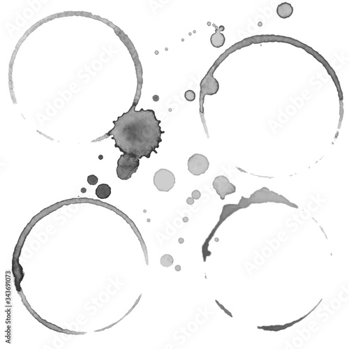 Set of grunge vector cup stains marks. Ink, wine, water, paint or other liquid cup stains. Watercolor splashes collection