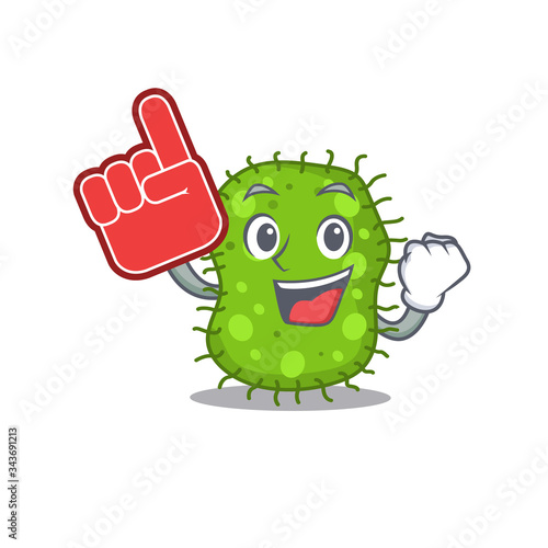 Escherichia presented in cartoon character design with Foam finger