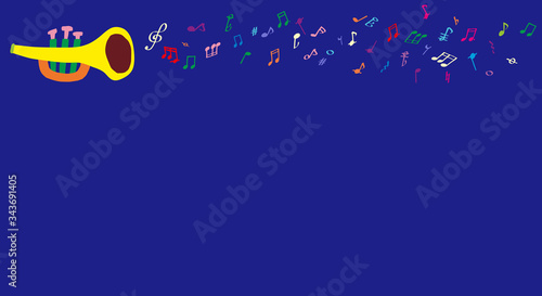 夜の黄色いかわいいトランペットとカラフルな音符 A Cute Yellow Trumpet And Some Colorful Notes At Night Stock Vector Adobe Stock