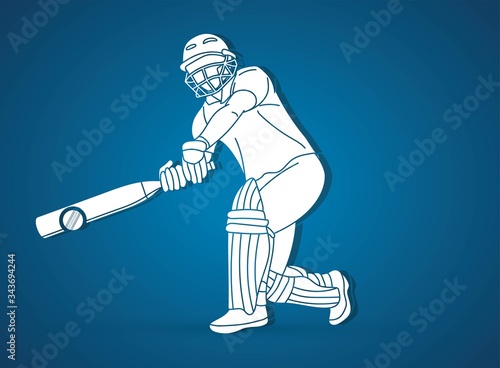 Cricket player action cartoon sport graphic vector