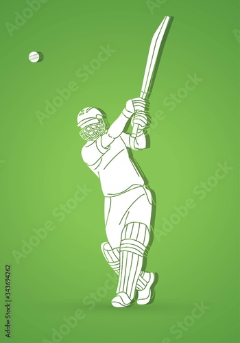 Cricket player action cartoon sport graphic vector