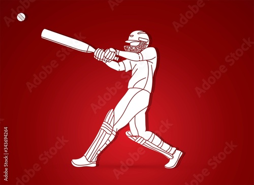 Cricket player action cartoon sport graphic vector