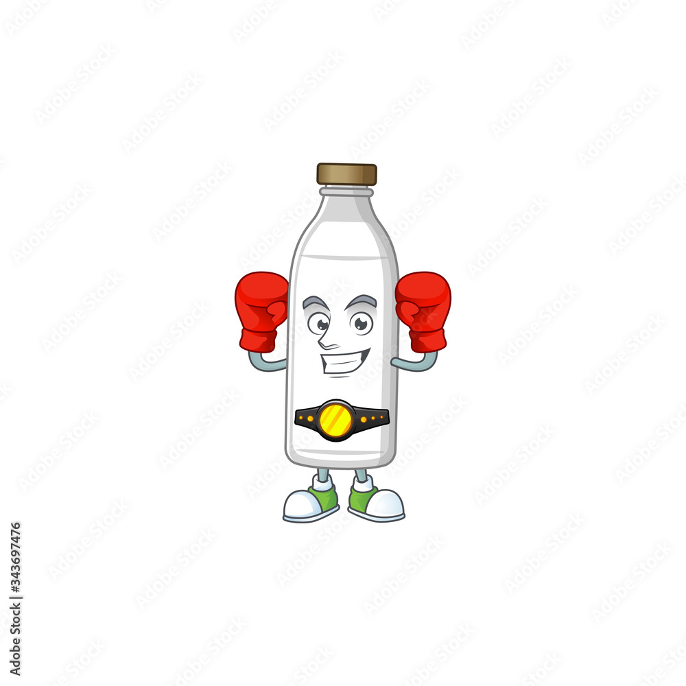 A sporty milk bottle boxing athlete cartoon mascot design style A sporty milk bottle boxing athlete cartoon mascot design style