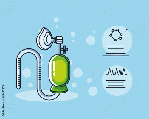 infographic with oxygen mask, device of artificial ventilation