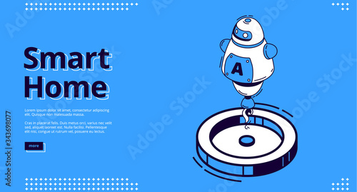Smart home banner. Internet of things technology concept. Vector landing page of house control system with isometric icon of voice assistant, chatbot with artificial intelligence