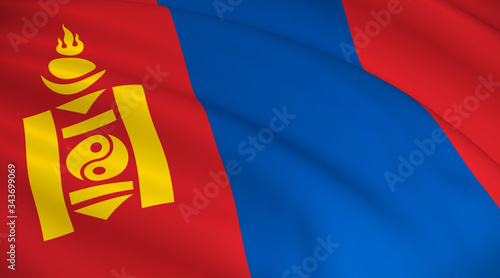 Mongolia National Flag (Mongolian flag) - waving background illustration. Highly detailed realistic 3D rendering