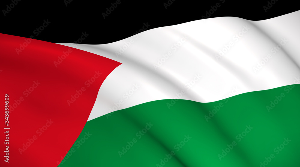 Palestine National Flag (Palestinian flag) - Waving background illustration. Highly detailed realistic 3D rendering