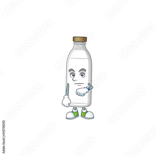 Milk bottle with waiting gesture cartoon mascot design concept