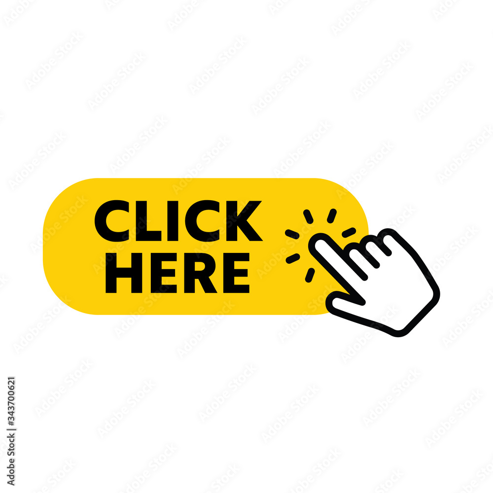 Obraz premium Click here button with hand clicking icon