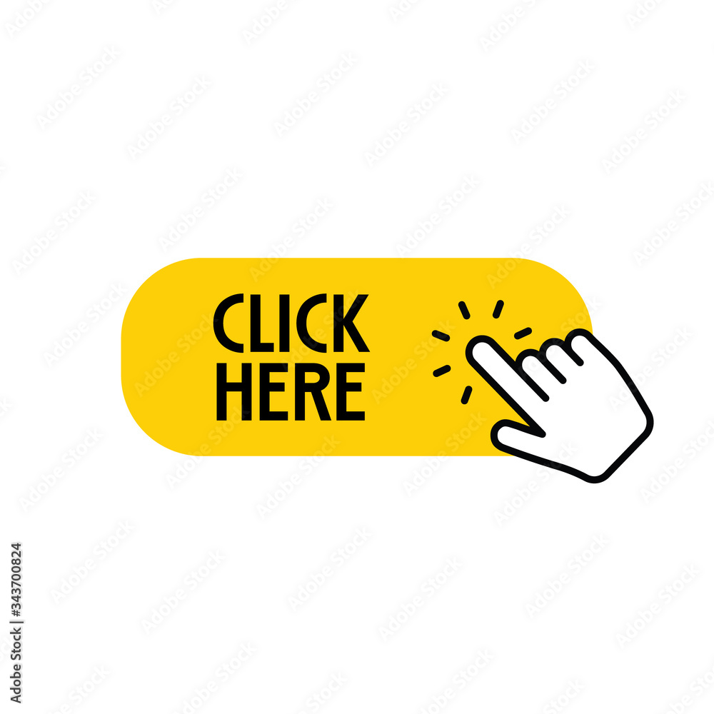 Obraz premium Click here button with hand clicking icon