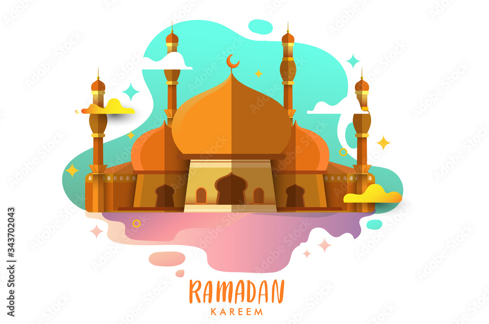 RAMADAN-Ramadan Kareem greeting Card Illustration, ramadan kareem cartoon  vector for Islamic festival for banner, poster, background, and sale  background. Stock Vector | Adobe Stock