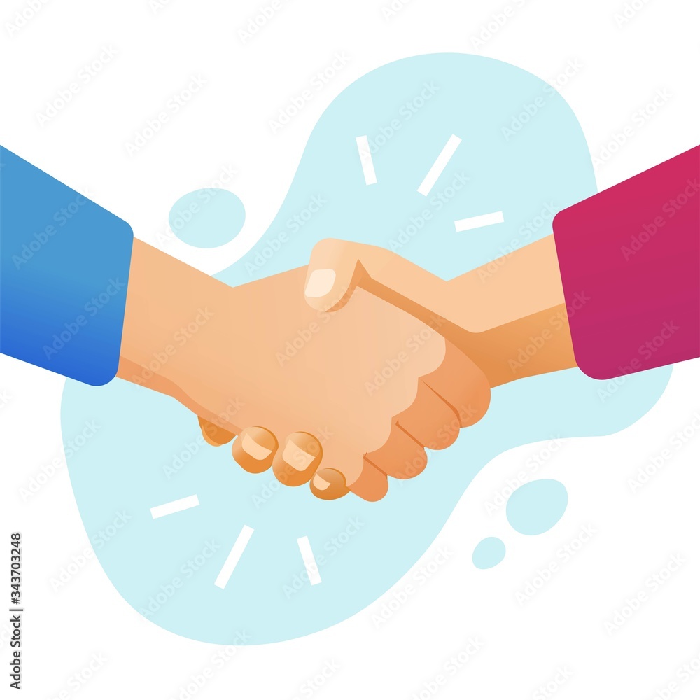 Hand shake handshake or shaking hands vector flat cartoon illustration  isolated, success partnership deal concept and friendship welcome gesture  or agreement modern design clipart Stock Vector | Adobe Stock