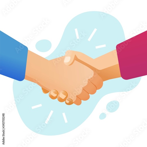 Hand shake handshake or shaking hands vector flat cartoon illustration isolated, success partnership deal concept and friendship welcome gesture or agreement modern design clipart