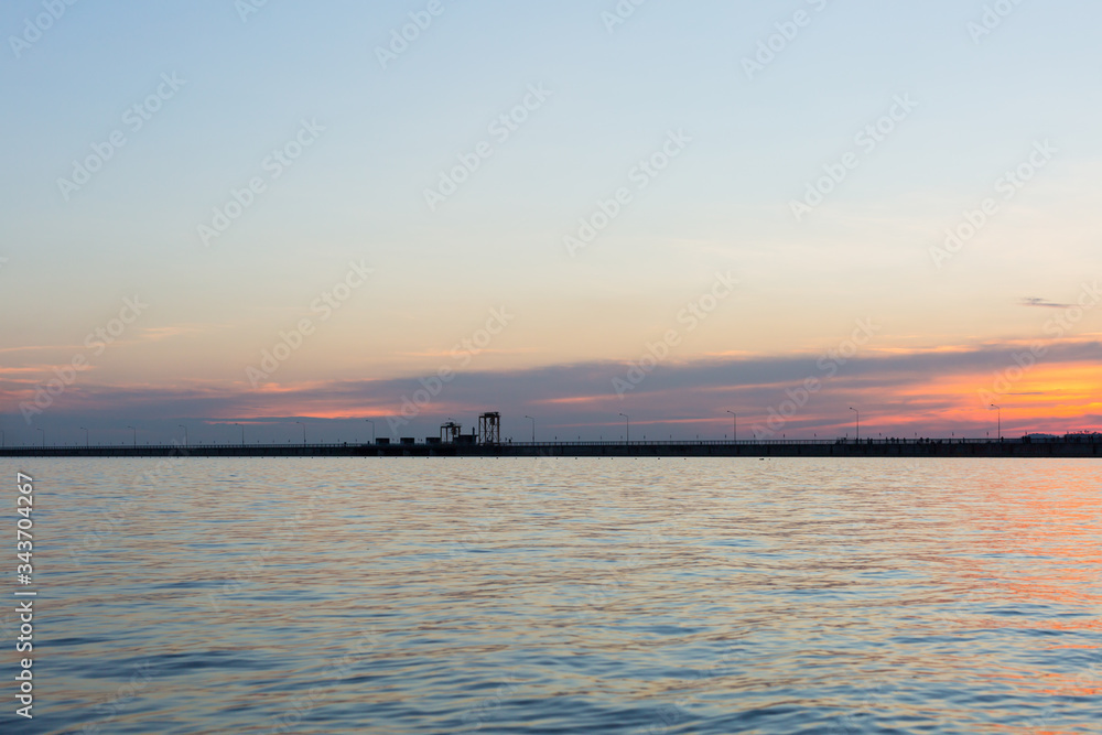 Colorful clouds on sunset sky in Khun Dan Prakan Chon Dam