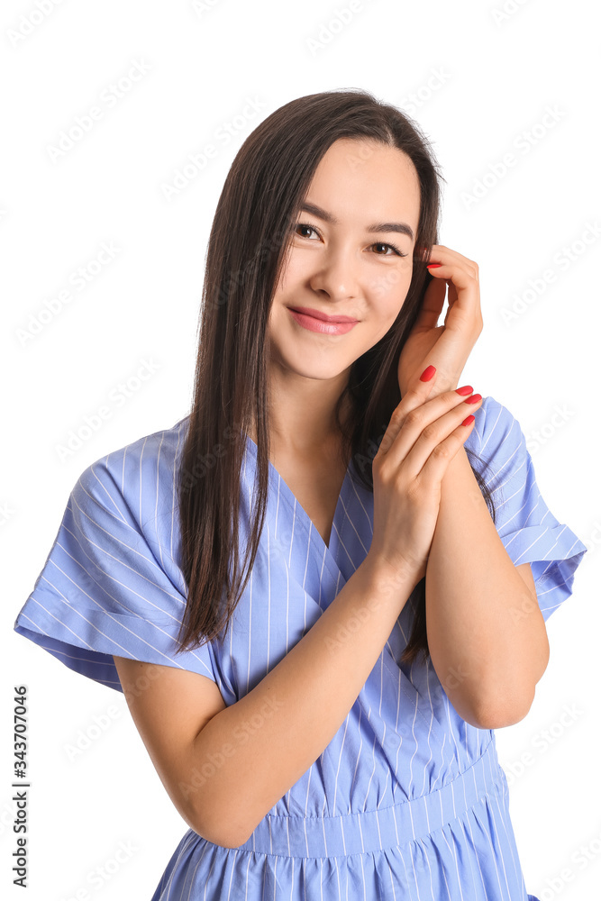 Portrait of beautiful young woman on white background Portrait of beautiful young woman on white background