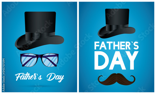 happy fathers day card with tophat and mustache