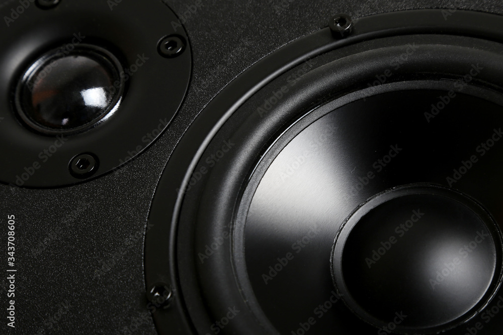 wooden multimedia speaker system over black background. professional audio stereo system wooden multimedia speaker system over black background. professional audio stereo system