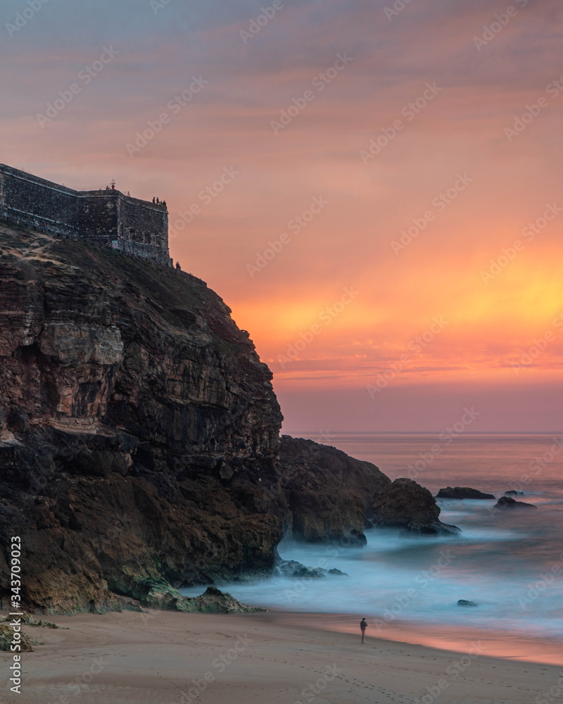 Sunset in Nazare, Portugal.