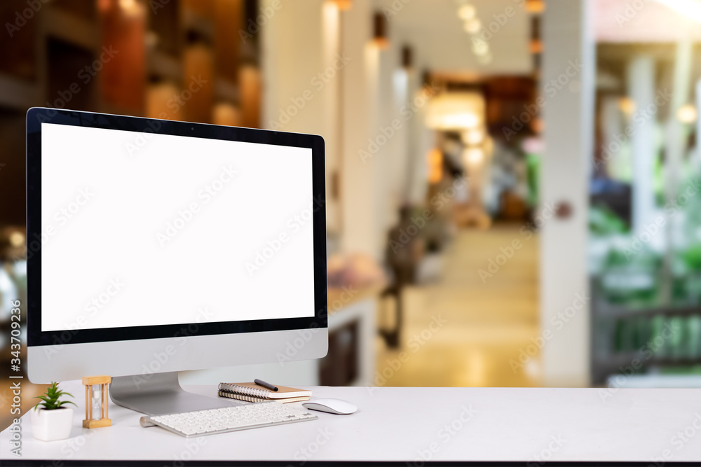 Naklejka premium laptop monitor digital pc desk Mockup Blank screen
