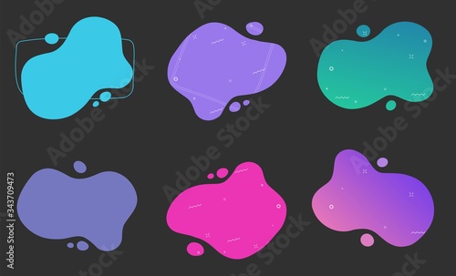 Abstract shape fluid background vector element design or creative colorful liquid gradient geometric modern splash halftone figures for text copy space backdrop on dark black background